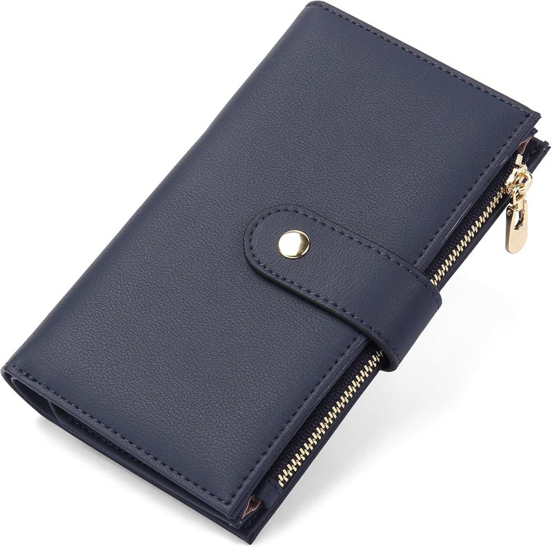 yiijay Wallet for Women RFID Blocking Leather Trifold Clutch Wallet Credit Card Holder Ladies Travel Wallet Purse with Pen Holder - Image 1